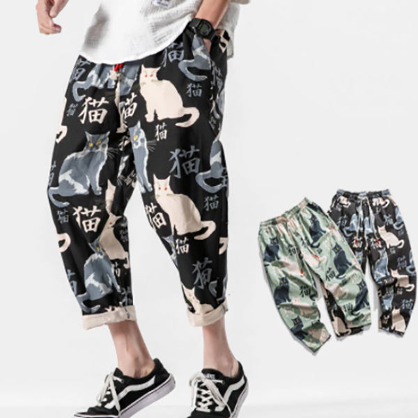 Vintage Print Mens Summer Casual Pants