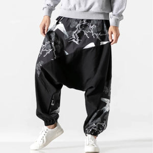 Autumn cotton trousers with crane print