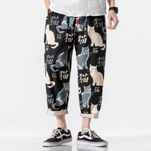 Vintage Print Mens Summer Casual Pants