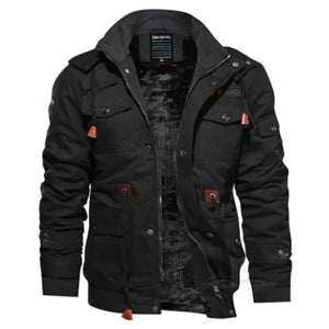 Men's winter jacket with hood and multiple pockets