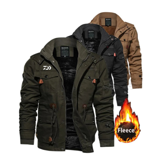 Men's winter jacket with hood and multiple pockets