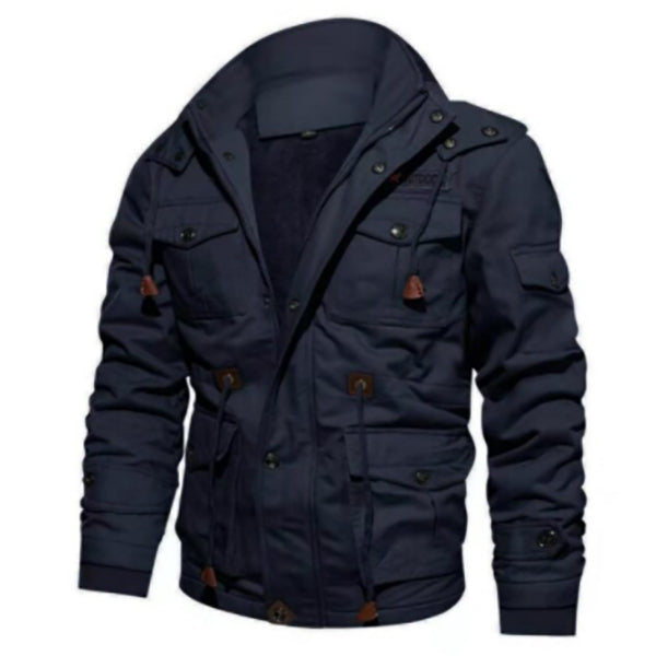 Men's winter jacket with hood and multiple pockets