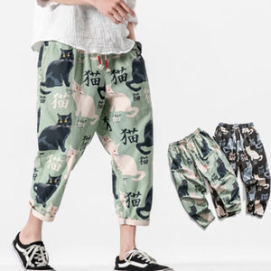 Vintage Print Mens Summer Casual Pants