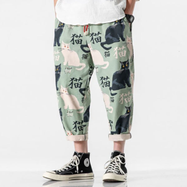 Vintage Print Mens Summer Casual Pants